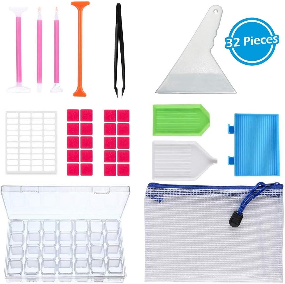 Diamond Painting Tools 32pcs Accessories Storage Box Containers Bag Drill Pen Fixing Full Kit (Tools)