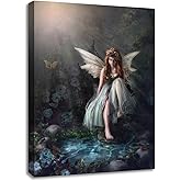 SOOTHAN Fairy Room Decor Aesthetic Vintage Fairyland Wall Art Fairycore Bedroom Decor Cute Dorm Posters for Teen Girls Beautiful Blue Flower Fairy Art Prints Magical Forest Pictures 12"x16" Framed