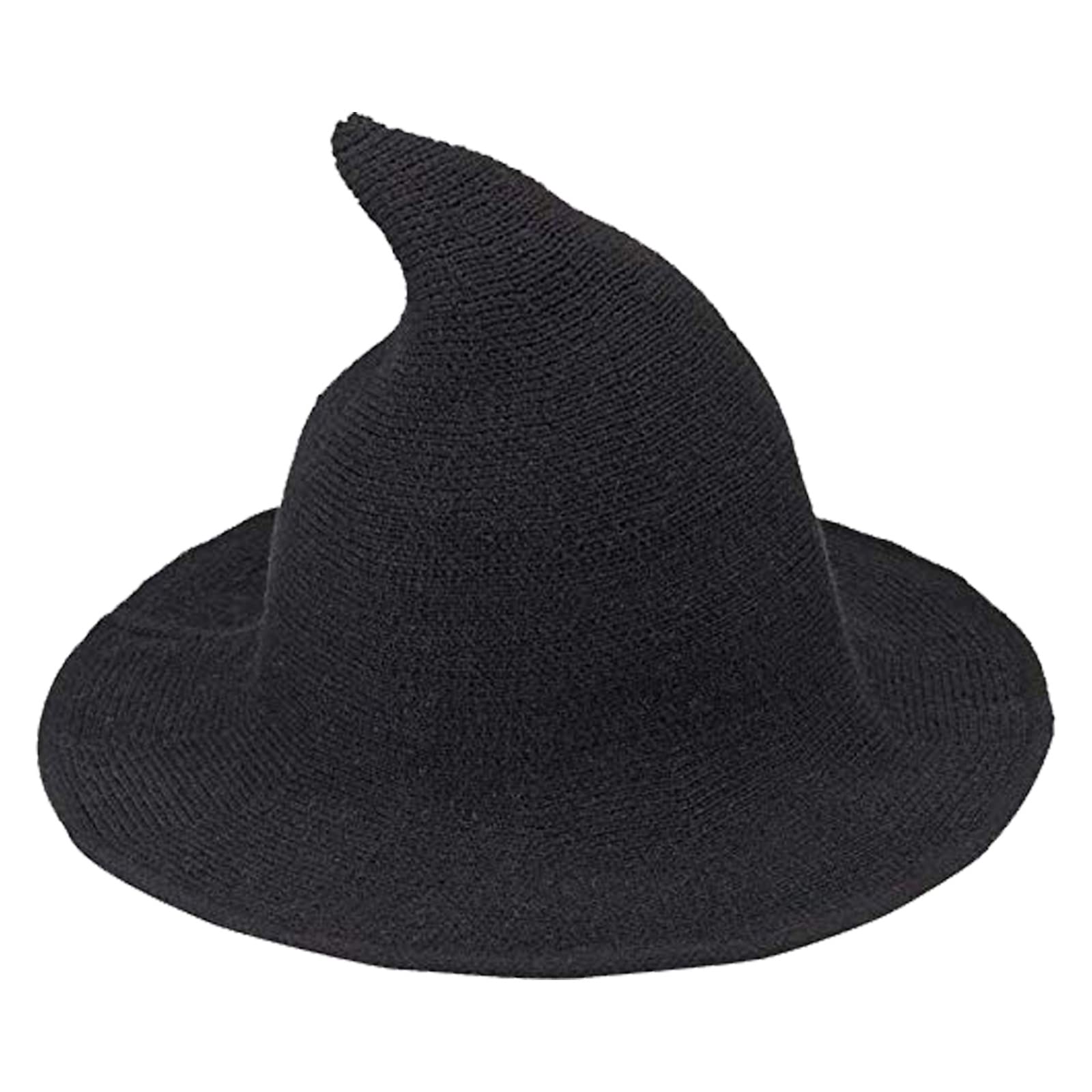Halloween Witch Hat Wizard Hat Women Wide Brim Spire Black Wool Knitted Cap Halloween Cosplay Party Masquerade Felt Hat Flat Wool Costume Daily Headwear Cap Fancy Costume Halloween Costume