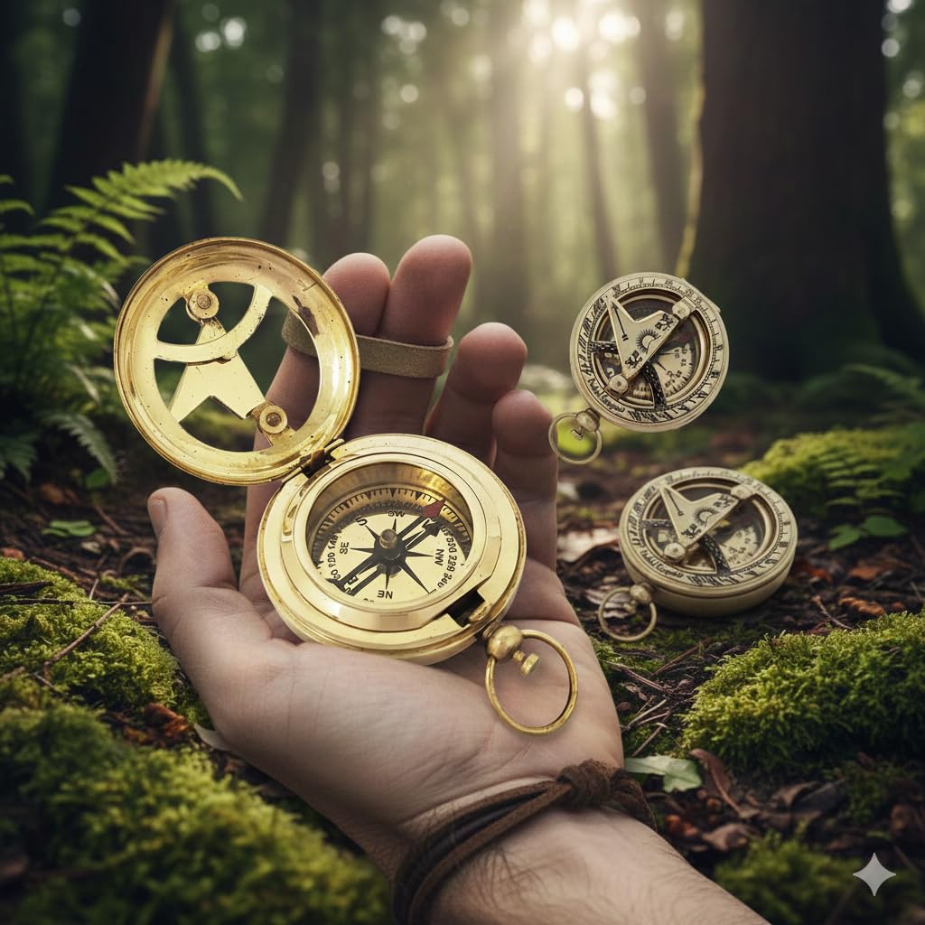 Brass Push Button Direction Sundial Compass Pocket Rustic Vintage Home Decor Gift Push Button Compass Brass Pocket Compass