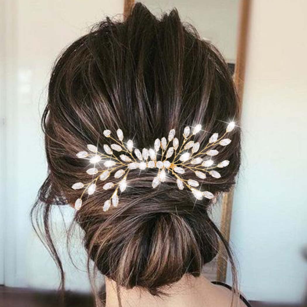Fairvir Bridal Wedding Hair Comb Silver Sparkly Rhinestones Side Comb Bride Hair Accessories for Women and Girls (gold)