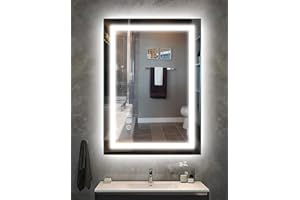 Amorho LED Bathroom Mirror 20"x 28" with Front and Backlight, Stepless Dimmable Wall Mirrors with Anti-Fog, Shatter-Proof, Memory, 3 Colors, LED Vanity Mirror(Horizontal/Vertical)