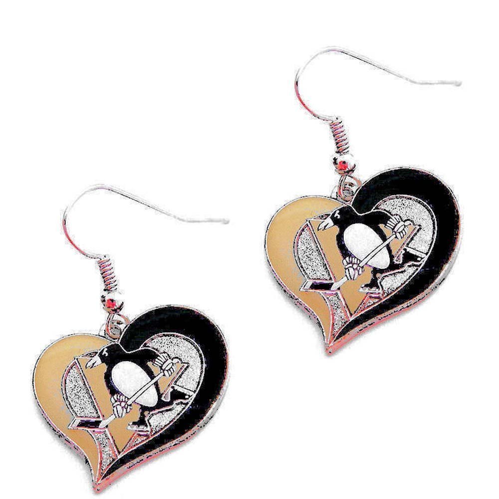 aminco Pittsburgh Penguins Swirl Heart Earring NHL Dangle Logo Charm Gift