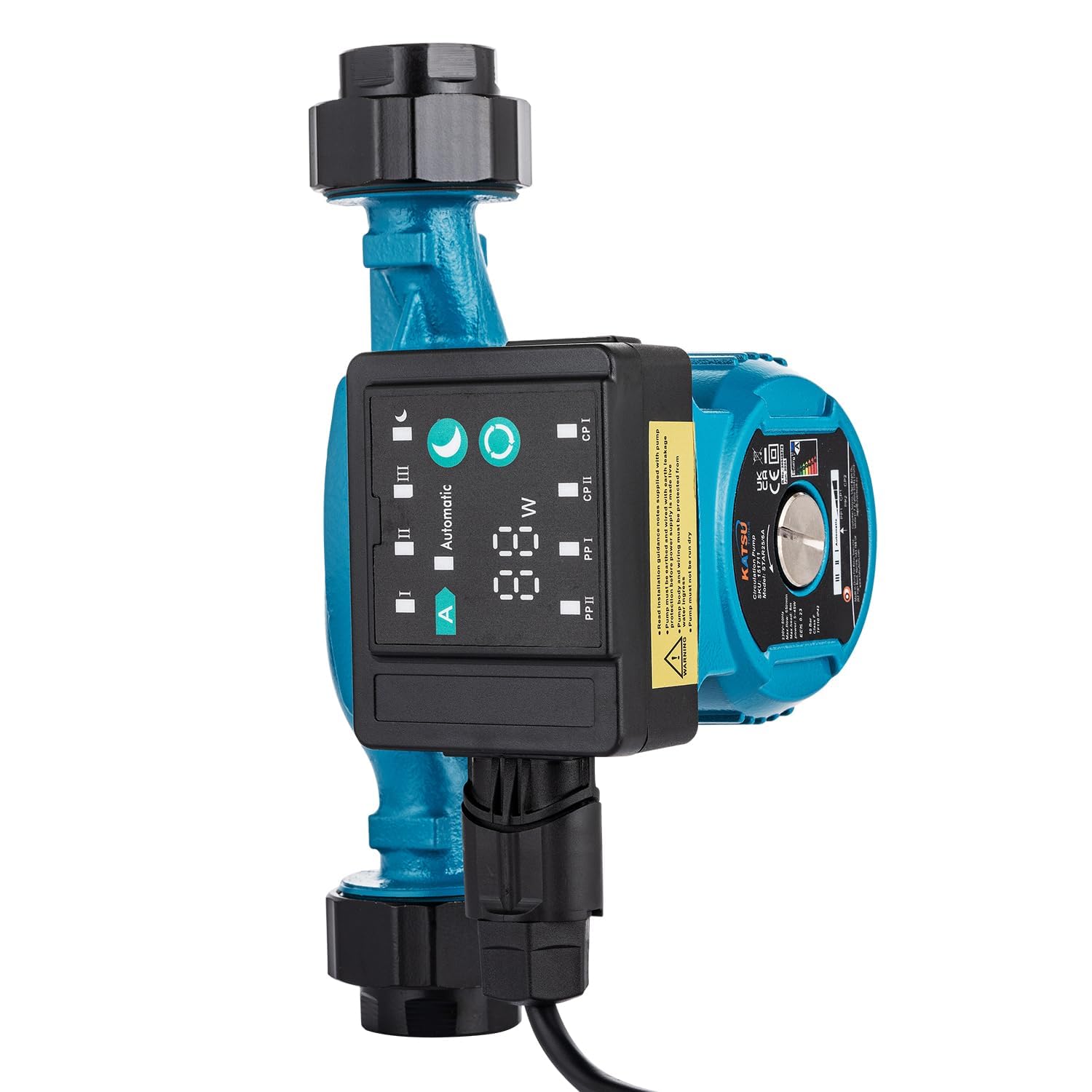 KATSU Tools 90W Central Heating Hot Water Circulating Pump, 3 Adjustable Power Modes, Automatic Heat Circulation System, for Boiler Radiator Solar Heater Circulator