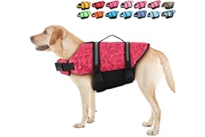 EMUST Dog Life Jacket, Lightweight Dog Life Vests with Rescue Handle for Small Medium and Large Dogs, Pet Safety Swimsuit Preserver for Swimming Pool Beach Boating, Red Bones, 2XL