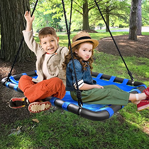 Sorbus Spinner Platform Swing - Kids Indoor/Outdoor Rectangular Mat Swing - Great for Tree, Swing Set, Backyard, Playground, Playroom - Accessories Included (40 x 30, Square Blue)