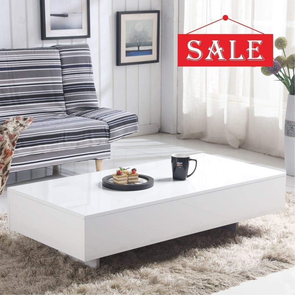 GOLDFAN Modern White Gloss Coffee Table Rectangle Living Room Sofa End
