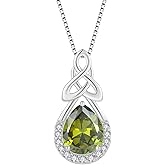 FJ Celtic Knot Necklace 925 Sterling Silver Infinity Teardrop Birthstone Pendant Irish Good Luck Jewelry for Women