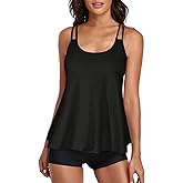 Urchics 2026 Women Two Piece Tankini Swimsuit Tummy Control Plus Size Long Torso Top and High Waisted Boyshorts Bathing Suits