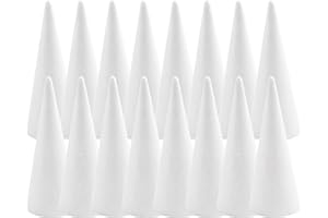 Crafjie Foam Cones for DIY Arts and Crafts (3.75 x 9.7 in, 16 Pack), White Polystyrene Foam Cones Christmas Tree Craft Supplies, for DIY Home Craft Project, Christmas Tree, Table Centerpiece