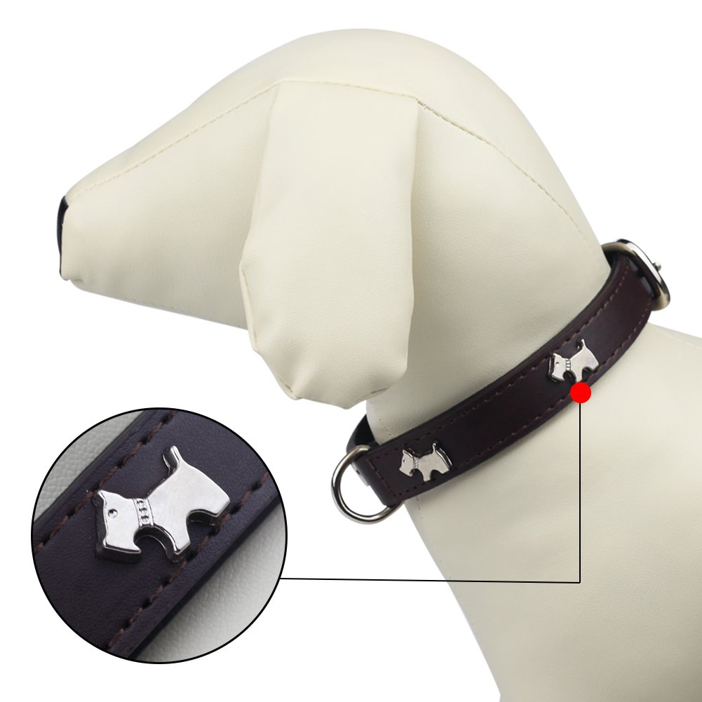 Nuheby Leather Dog Collar Strap Cute Adjustable Small Breed Dog Collar (Brown)