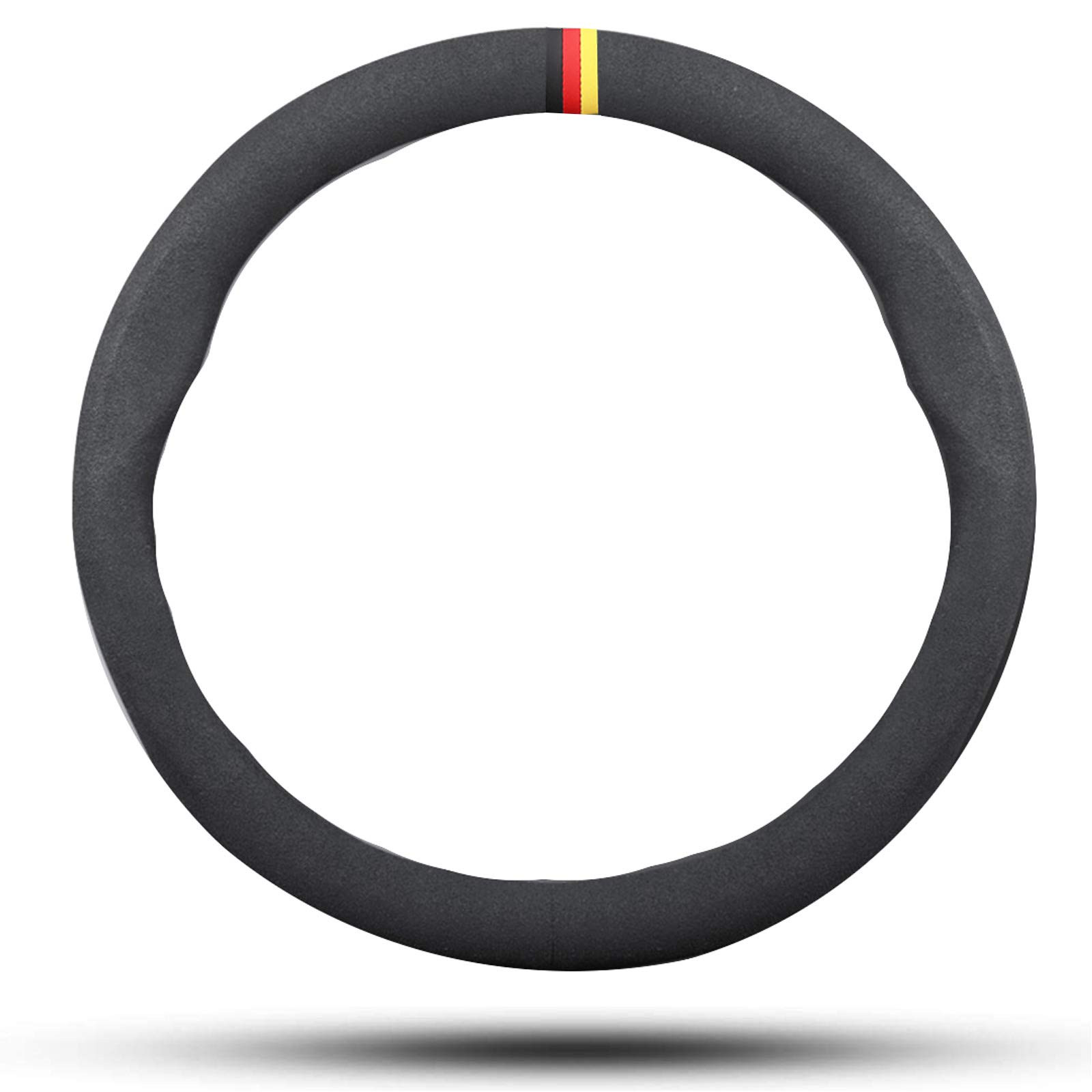 TCOI Black Suede Steering Wheel Cover with Germany Flags Stripe Fits well, Durable, Universal, Anti-slip Leather Interior Accessories (Black)