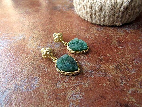 Emerald Green Sugar Druzy Earrings with Intricate Handmade Designer Collet/Small Drop Earrings/Gemstone Earrings from Enhara