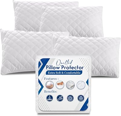 Sunshine Comforts Pillow Protectors 4 Pack 50x75 cm Microfiber Quilted Zipped