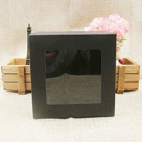 Ranggrgt 101010M 3Color White/Black/Kraft Stock Paper Box with Clear PVC Window .Favors Display/Gifts&Crafts Paper Window Packing Box Black 8x8x8cm