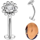 LOAYHOAY 14G G23 Titanium Floating Belly Button Rings for Women Petite Flat Back CZ Belly Rings Small Opal Curved Navel Rings Internally Threaded Hypoallergenic Belly Piercing 8-14mm