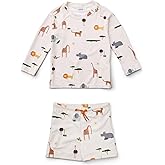 LDIOIF Toddler Boys Two Piece Swimsuit Rash Guard Set Long Sleeve Swim Shirt Swim Trunks& Shorts Bathing Suit