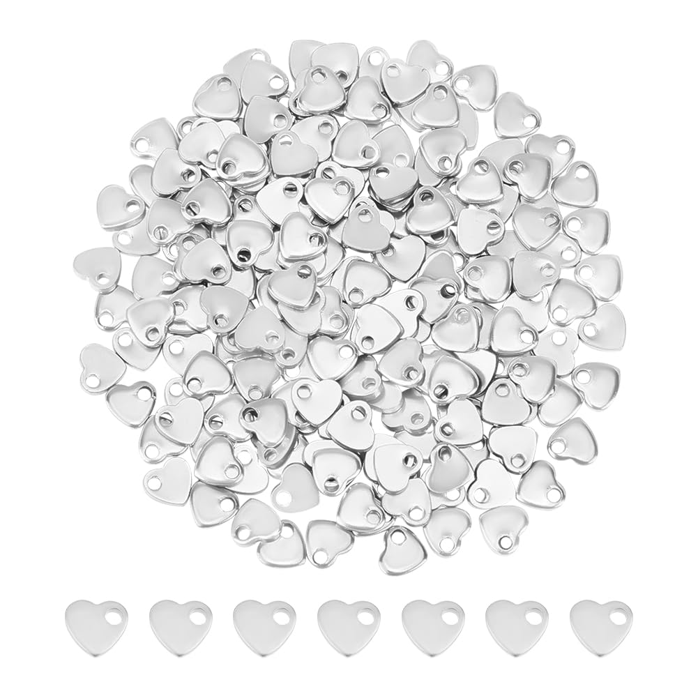 UNICRAFTALE About 200pcs Stainless Steel Pendants Heart Shape Charms Small Hole Pendant for DIY Necklace Bracelet Jewelry Making 6x7x1.5mm, Hole 1.6mm