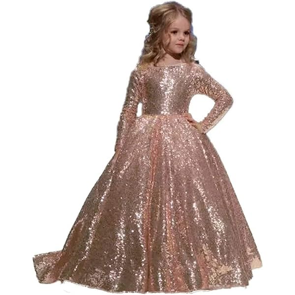 chinese dress ladies Square Neck Long Sleeves Crystal Wedding Flower Girl Dress, Horsehair