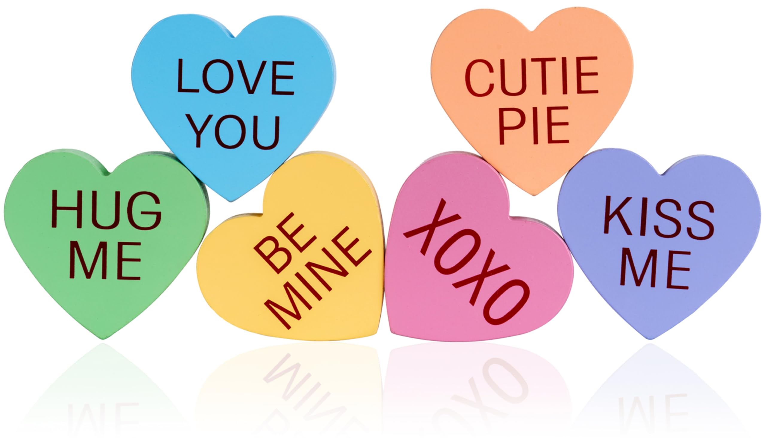 Photo 1 of 6Pcs Valentines Day Wooden Hearts, Sweet Conversation Heart Shaped Signs, Colorful Valentine's Day Decor for Tabletop, Tiered Tray, Mantel, Shelf