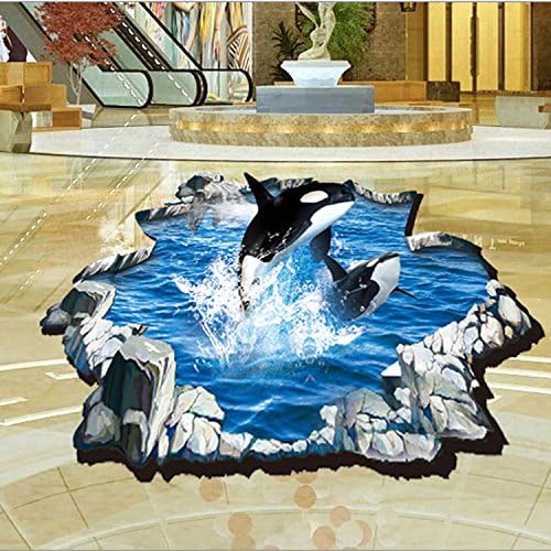 ORDERIN Christmas Gift New 3d Style Ocean View Whale Jumping Removable Mural Wall Stickers Wall Decal for Home Wall And Ground Decoration