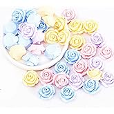 MSCFTFB 100 Pieces Camellia Flower Plastic Charms Macaron Rose Resin Cabochons Flatback Beads for Beading Jewelry Making Slime DIY Ornaments Supplies (Assorted 4 Colors)