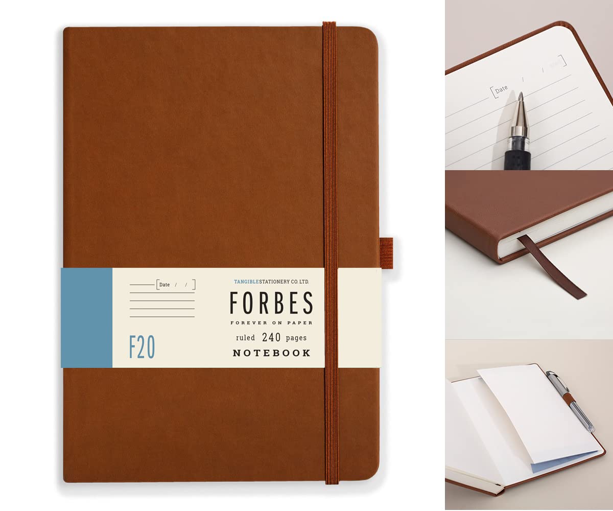 Tangible Stationery Co. Ltd - FORBES Classic A5 Lined Notebook – 240 Pages | Hardback Journal with Elastic Closure, Ribbon Marker & Pocket | Writing Notebook for Notes, Work & School - Tan — image 1