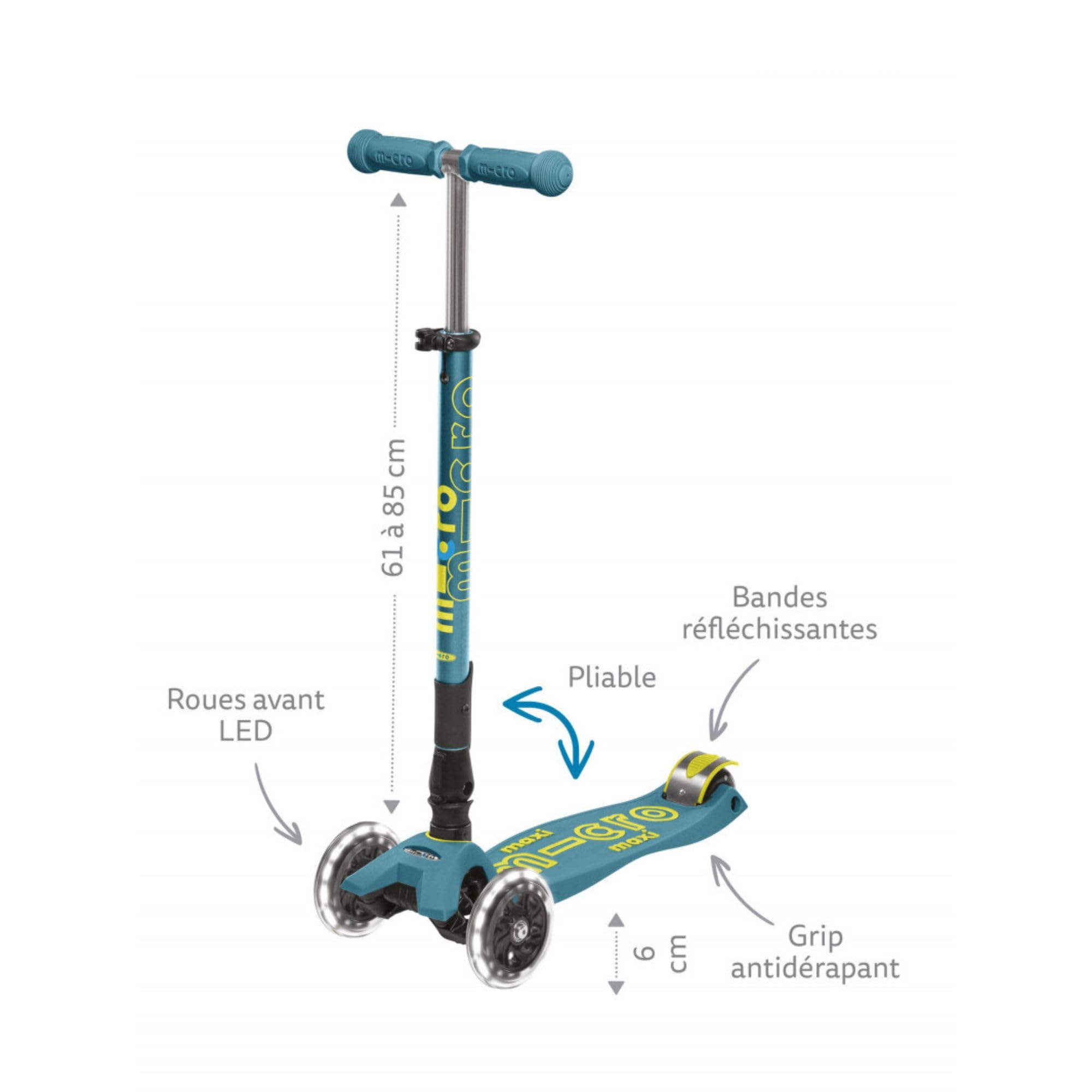 Micro Kickboard - Maxi Deluxe Foldable LED - Three Wheeled, Lean-to-Steer, Fold-to-Carry Swiss-Designed Micro Scooter for Kids with Motion-Activated Light-Up Wheels for Ages 5-12