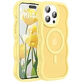 Amzfield Magnetic for iPhone 14 Pro Case, Compatible with Magsafe Wavy Frame Cute Translucent Matte Hard Back Silicone Bumper Shockproof Phone Case for iPhone 14 Pro Women Girls, Yellow
