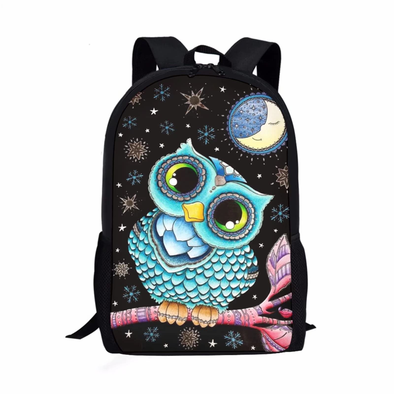 HUIACONG Owl School Bag for Girls Primary School Student Kids Backpack with Water Bottle Pocket Children Bookbag Rucksack