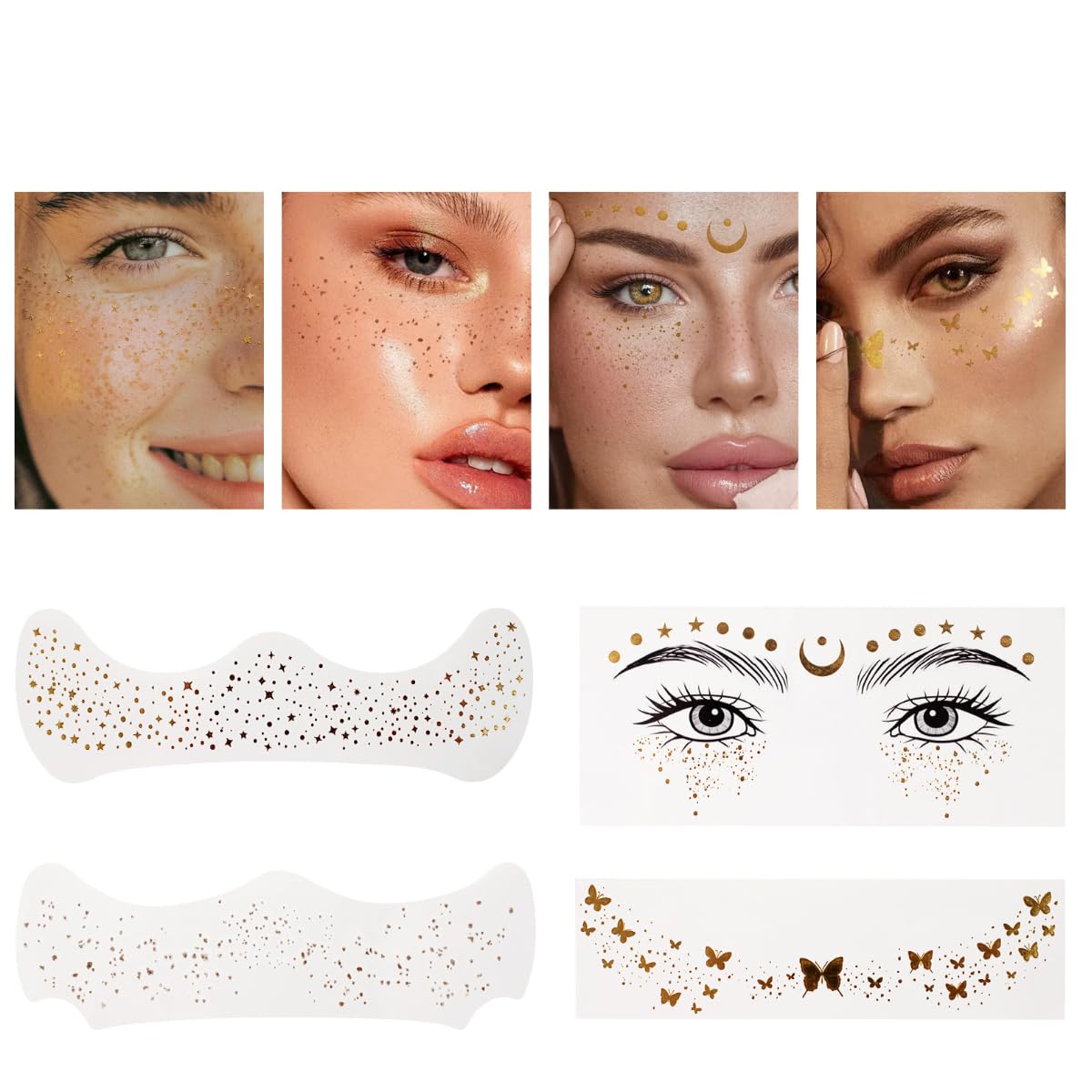 KARLOR Temporary Freckles Tattoos - Metallic Gold Freckles Waterproof Tattoo Flash Makeup Stickers Face Tattoos Shimmer Glitter Designs Party Carnival