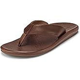 OLUKAI 'Ilikai Men's Leather Sandals, Full-Grain Leather Flip-Flop Slides, Anatomical Footbed & Cushioning, Comfort Fit & Wet Grip Rubber