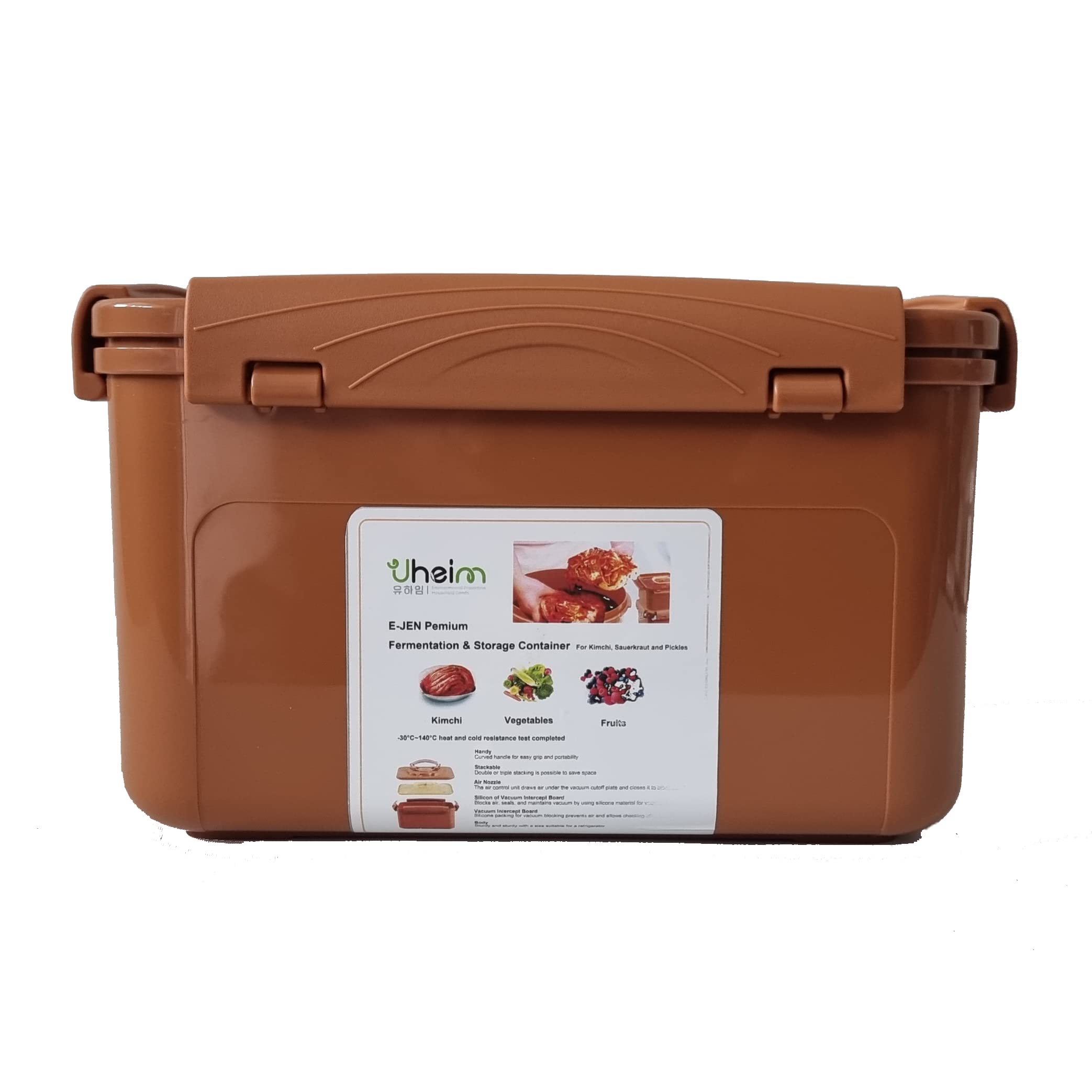 UHEIM E-Jen Premium Kimchi, Sauerkraut Container Probiotic Fermentation with Inner Vacuum Lid (5.2, Rectangular, 1, Brown)
