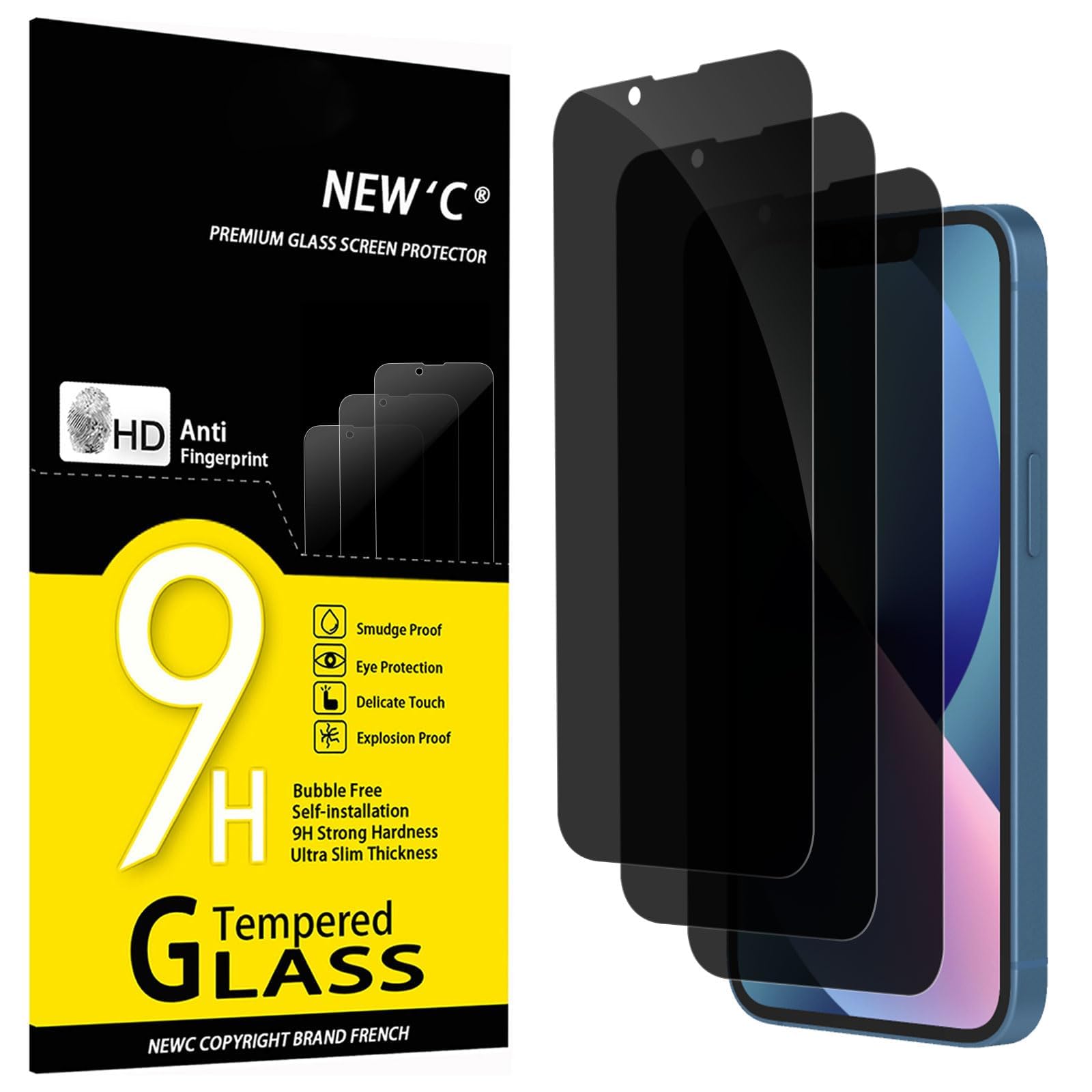 NEW'C 3 Pack Privacy for iPhone 13 Mini Screen Protector (5.4"), Enhanced 28-Degree Privacy Angle, Ultra Durable 9H Hardness, Bubble-Free