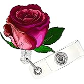 Rose Badge Reels Flower Retractable Alligator Clip Spring Summer Red Badge Clip for Nurse Nursing Name Tag Flower Badge Holder for Doctor Office Worker Student Teacher