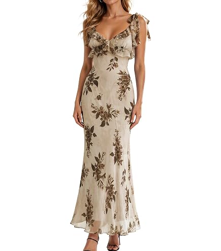 formal floral wedding guest dress Parthea Summer Maxi for Women Bluefloral Chiffon Wedding Dress
