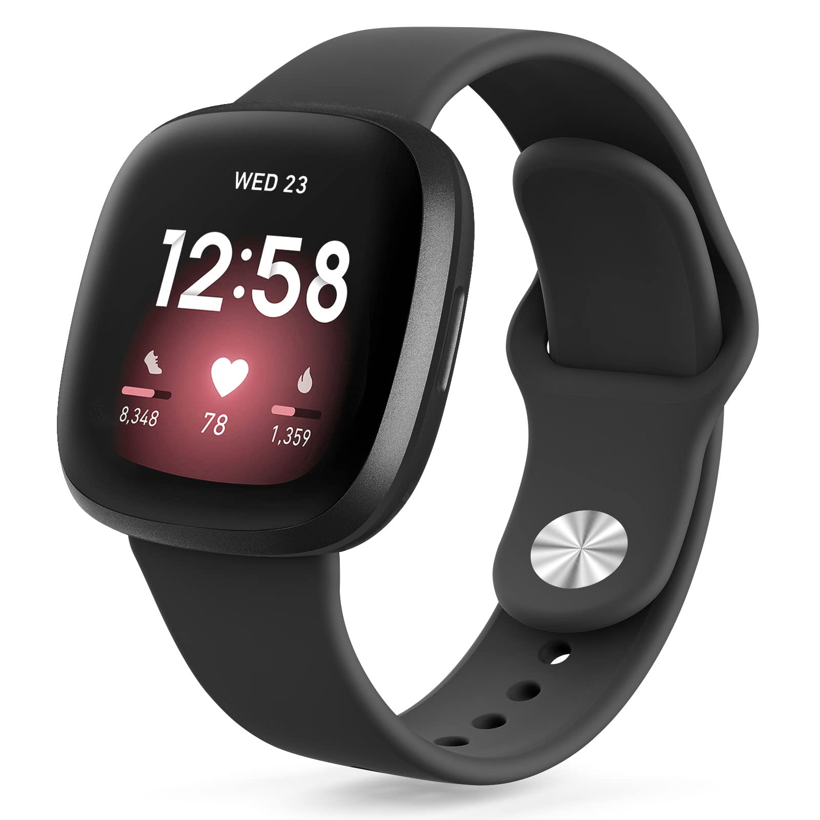 Vancle Strap for Fitbit Versa 3/4/Sense 2, Unisex Sporty Silicone Watch Band, Black — image 1