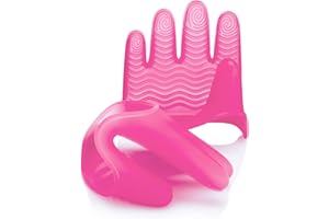 KMN Home, FingerMitt, 5-Finger Silicone Oven Mitt Gloves, Heat Resistant for Cooking and Grilling, Ergonomic Design - Fuchsia