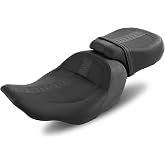SANYUMOTO Driver Passenger Low-Profile 2-Up Leather Seat for Harley | For Street Glide 2024-up,CVO Street Glide 2023-up,Road Glide&amp;CVO Road Glide ST 2024-up,CVO Road Glide 2023-up Black