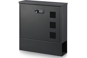xydled Mailbox with Combination Lock,Large Capacity Wall Mounted Locking Security Mailbox,Large Mail Box with Newspaper Compartment, Black,12.8x11.8x3.3 Inch