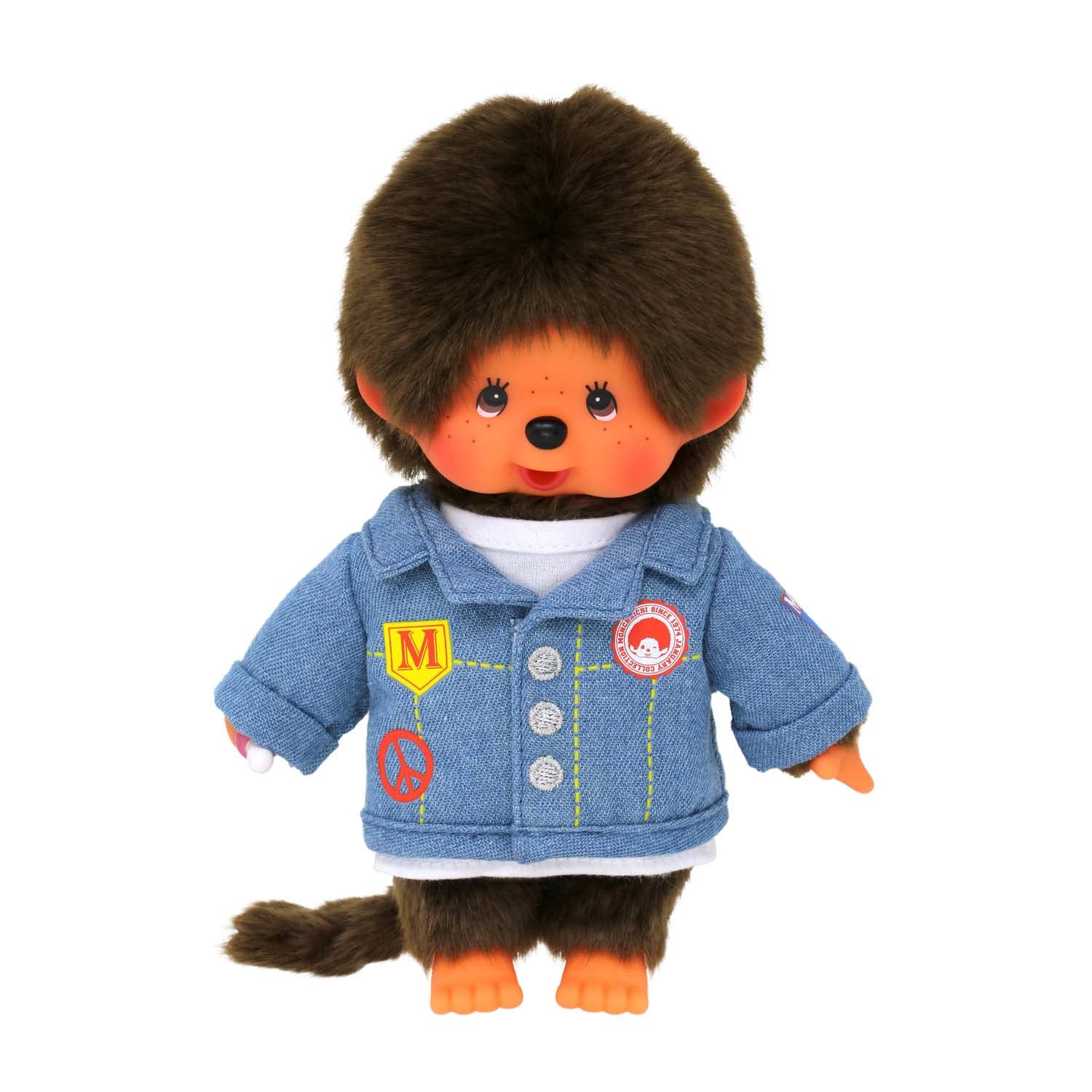 Monchhichi Bandai Plush Denim Jacket – Iconic 80s Plush – Soft Plush 20 cm for Children and Adults – SE23396