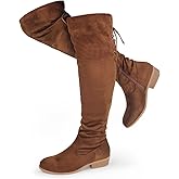 Hawkwell Women's Thigh High Fashion Boots Over The Knee Black Low Flat Heel Boots