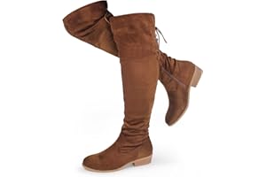 Hawkwell Women's Thigh High Fashion Boots Over The Knee Black Low Flat Heel Boots