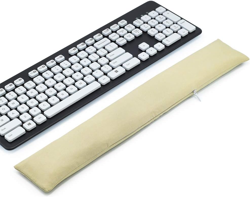 Keyboard Wrist Rest Pad, Washable Keyboard Mouse Wrist Support Pad Bean Bag for Carpal Tunnel, Office Workers, Massage Ergobeads & Cotton Fabric (Off White)