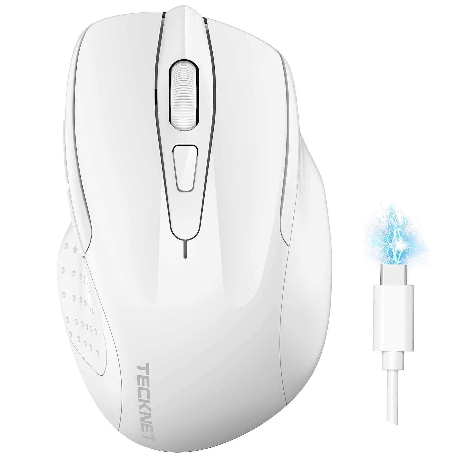 Photo 1 of TECKNET Wireless Mouse (BT5.0/3.0 & 2.4G) Rechargeable 4800 DPI Silent Mouse 6 Buttons Bluetooth Mouse, USB A Mouse Wide Compatibility - White
