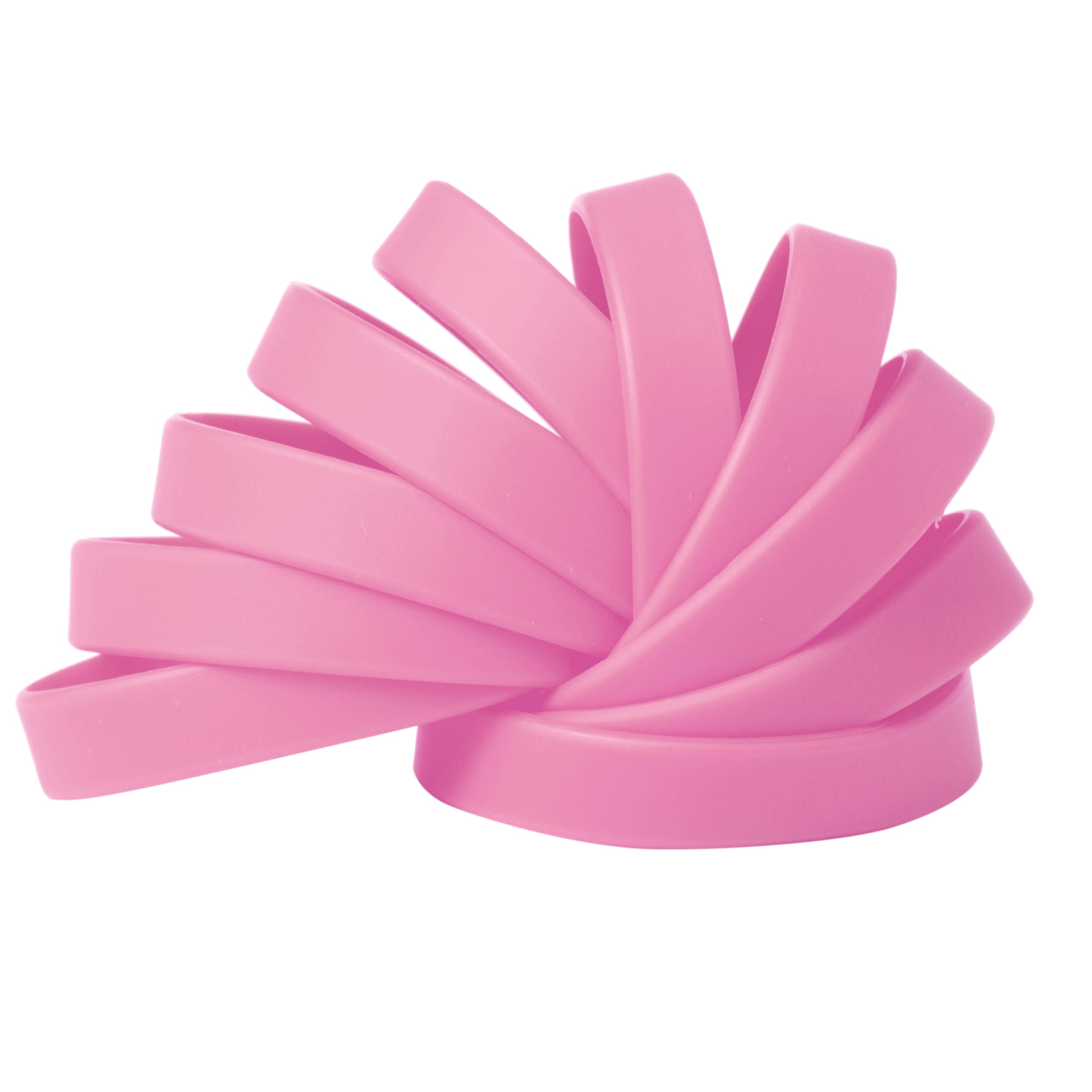 Komonee Plain Baby Pink Coloured Silicone Sports Arm Exercise Wristband Bracelets Rubber Wrist Bands Party Accessories For Men Women Boys Girls (Pack of 25)