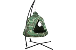 AthLike X-Shaped Hanging Tree Tent w/Swing Chair,Hammock Chair Stand Canopy w/Steel Frame,Indoor Outdoor Egg Basket Patio Seat w/Adjustable Solid Stand,Bedroom Porch Balcony Garden 330lb (Camouflage)