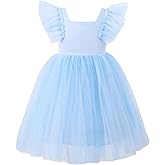 LYSMuch 18M-7Y Toddler Girls Princess Tutu Dress Ruffled Sleeve A-Line Vintage Tulle Girl Solid Dresses for Party