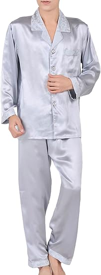 Amazon シルクパジャマ メンズ 絹１００ 襟袖 高級ジャガード織 男性用 厚手生地 パジャマ 通販