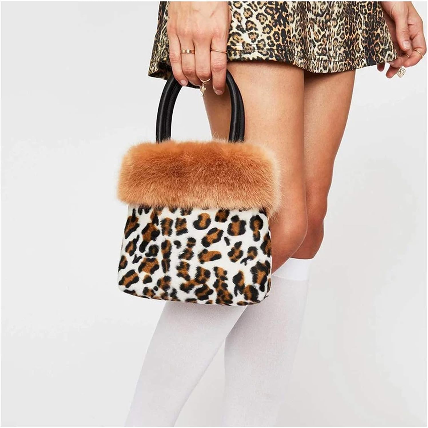 leopard fur shoulder bag